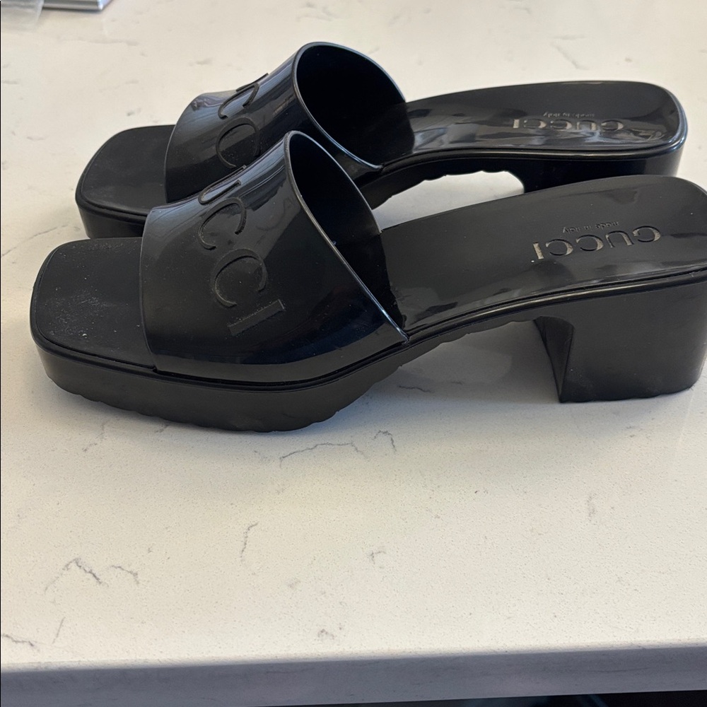 Gucci Black Patent Logo Slide Mules - Picture 6 of 8